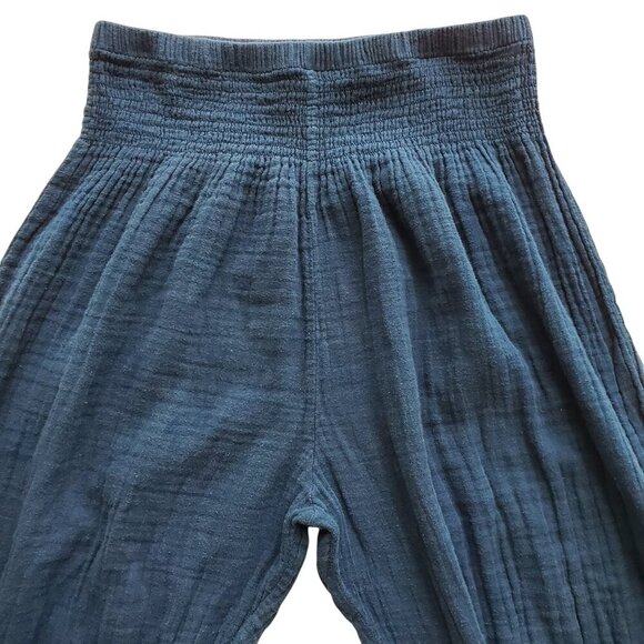 Lotus & Luna Wide Leg Cotton Pants in Color: Pacific Dark Teal Blue S - Picture 9 of 16